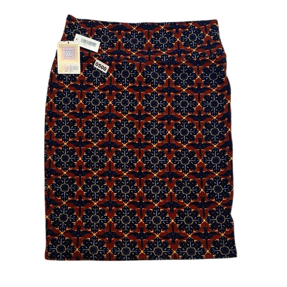LuLaRoe Pencil Skirt with Orange and Navy Pattern women’s XL stretch floral